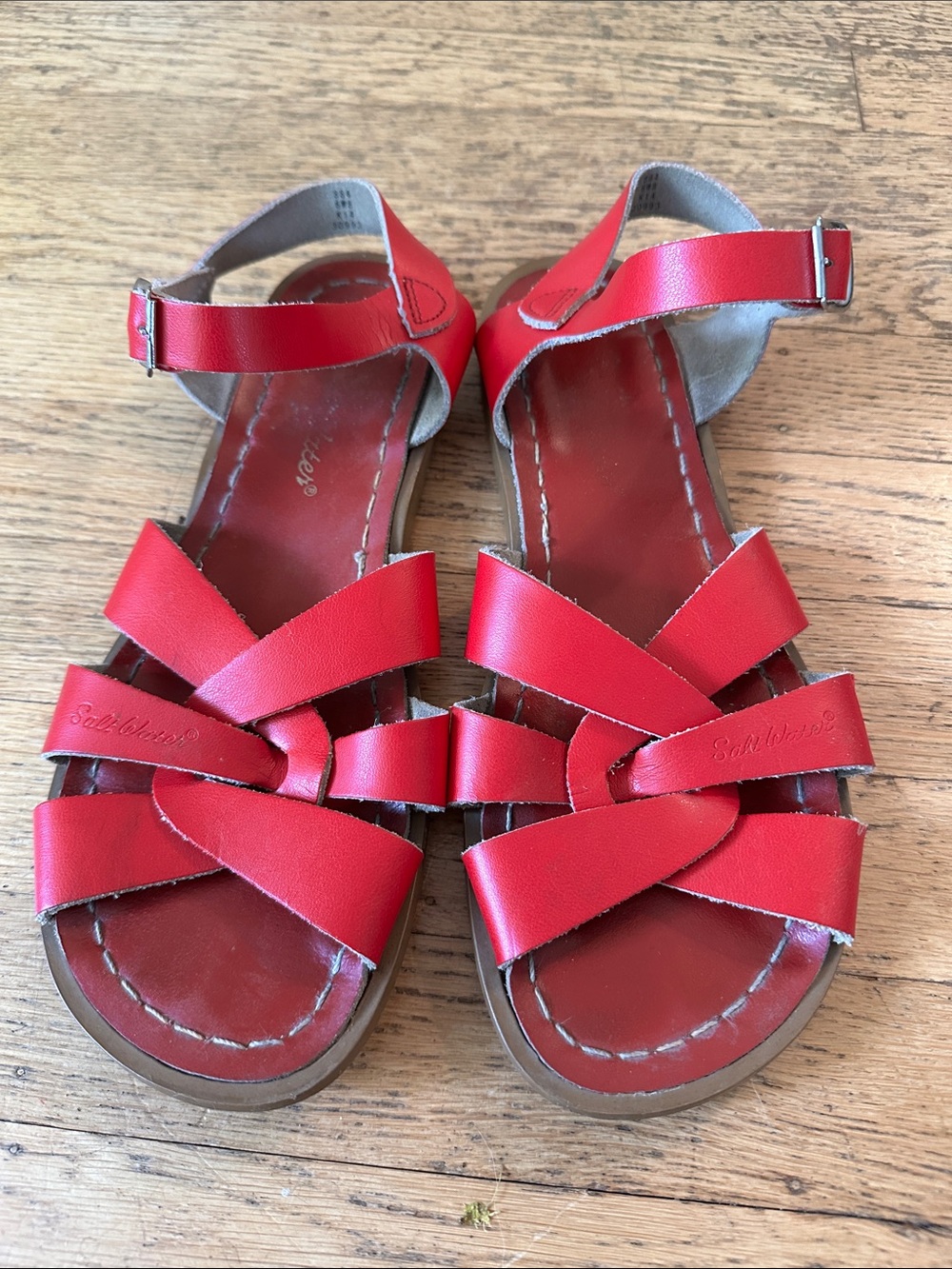 Salt Water Sandals by Hoy Red Strappy Ankle Buckle Sandals